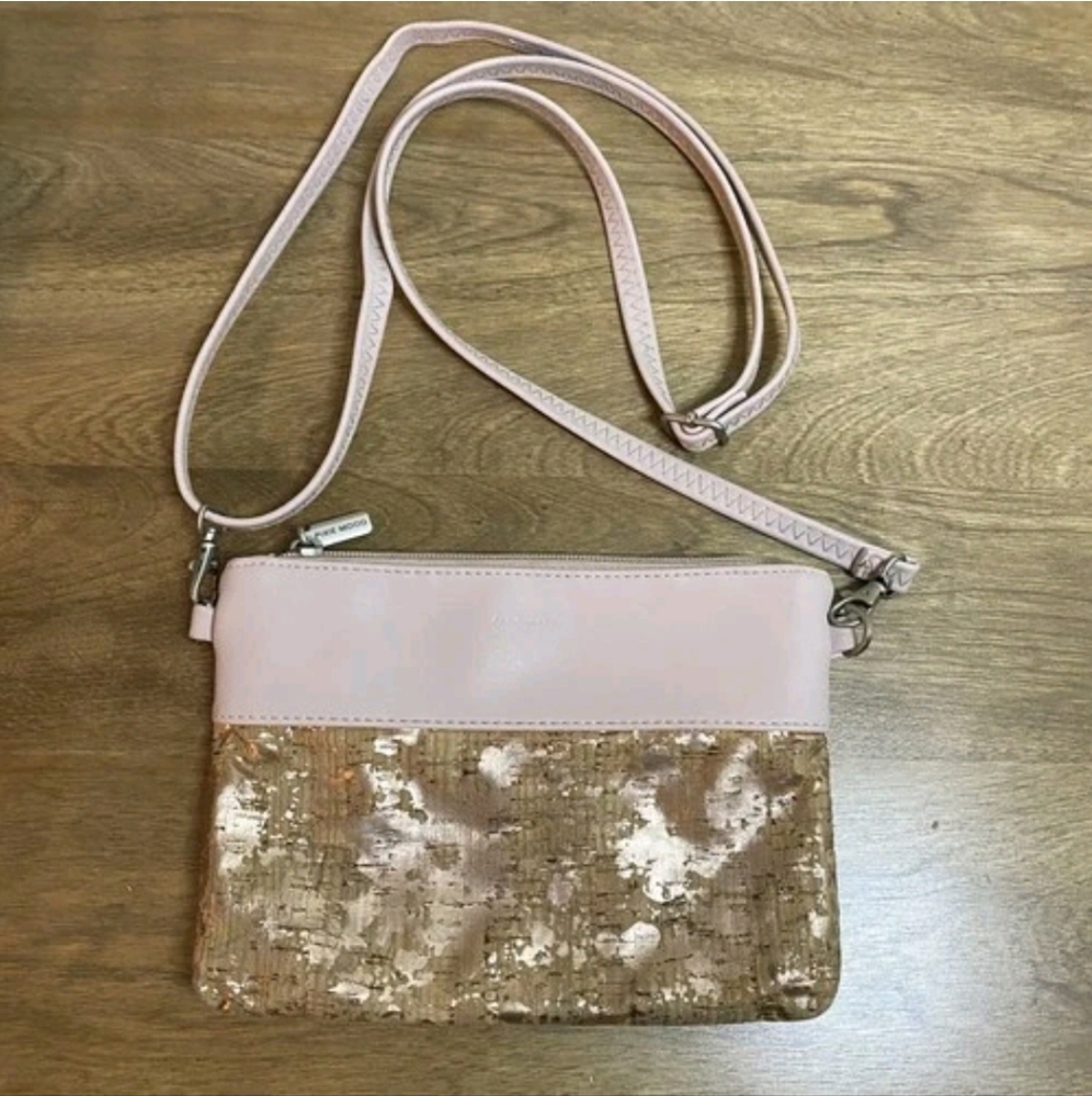Pixie Mood VEGAN Cork Crossbody Purse, Metallic Rose Gold Bag Small CUTE